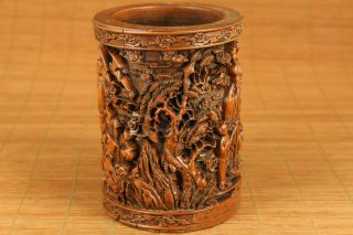 Big Unique Chinese Old Boxwood Hand Carved 3 Buddha Vase / Brush Pot Netsuke