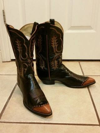 Tony Lama Vintage Black Tan Wingtip Cowboy Boots 12d 12m