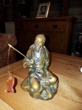 Rare Bronze Antique Chinese Fisherman.