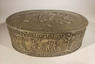 Continental Antique Germany Solid Silver Table Box Cherubs With Snake And Ram