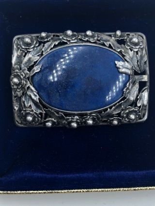 Vintage Ultra Rare Hobe Lrg Blue Stone Brooch Signed Sterling Silver Hallmarked