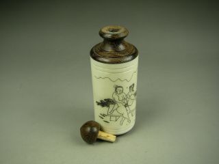 Rare Antique Chinese Hand - Carved Sex Culture Cattle Bone Snuff Bottle 2404