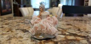Vintage Lady Dresden Germany Porcelain Lace Figurine Sitting On Chair Sandizell