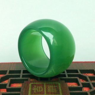 Fashion Chinese Green Agate Jade Carving Stlye Jewelry Men Weddding Ring Wrench