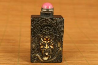 Rare Chinese Old Yak Horn Hand Carving Guan Gong Hero Snuff Bottle Collectable