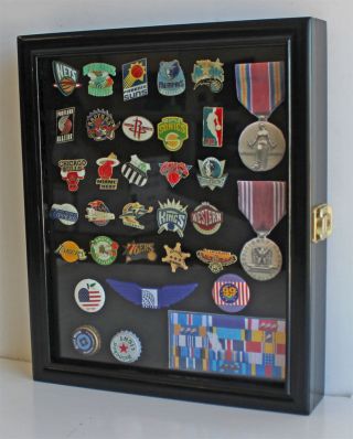 Pin And Medal Display Case Wall Cabinet Shadow Box With Glass Door