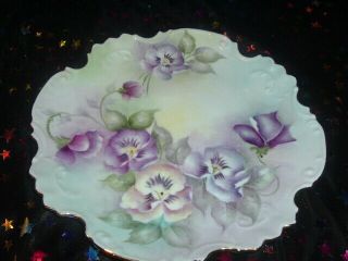 Antique,  Hand Painted Pansy Plate With Gold Rim 8 1/2 "