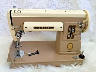 Vintage Singer 301a Sewing Machine Long Bed W/case Buttonholer Zigzagger & More