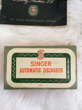Vintage Singer 301A Sewing Machine Long Bed w/Case Buttonholer Zigzagger & MORE 8