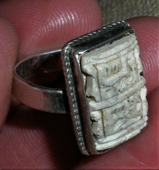 ANTIQUE 2,  000,  YEAR OLD CUNEIFORM SEAL BEAD IN STERLING SILVER RING SETTING vafo 3