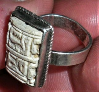 ANTIQUE 2,  000,  YEAR OLD CUNEIFORM SEAL BEAD IN STERLING SILVER RING SETTING vafo 4