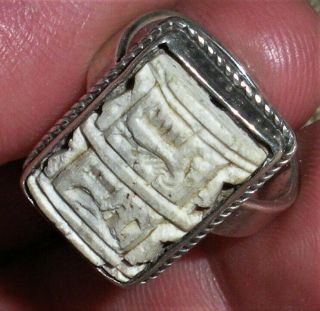 ANTIQUE 2,  000,  YEAR OLD CUNEIFORM SEAL BEAD IN STERLING SILVER RING SETTING vafo 5