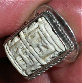 ANTIQUE 2,  000,  YEAR OLD CUNEIFORM SEAL BEAD IN STERLING SILVER RING SETTING vafo 6