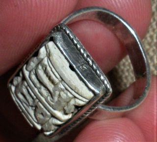 ANTIQUE 2,  000,  YEAR OLD CUNEIFORM SEAL BEAD IN STERLING SILVER RING SETTING vafo 8