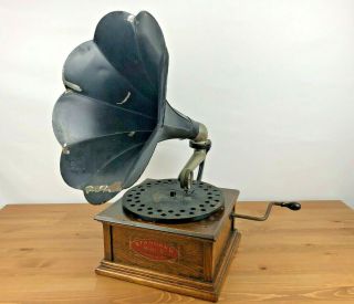 Antique Standard Model A Talking Machine Phonograph With Metal Horn
