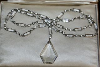 Art Deco Sterling Silver Bezel Set Cut Crystal Open Back Statement Necklace 36 "
