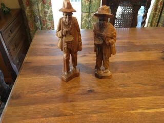 (2) Vintage Hand Carved Wood Figurines - “old Peddlers”