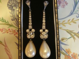 Exquisite Antique Edwardian:diamond Paste Stones,  Simulated Pearl Silver Earrings