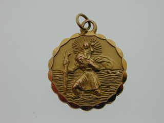 Vintage 9ct Gold St Christopher Saint Travellers 18.  4 Mm 3.  9g Scalloped 1972