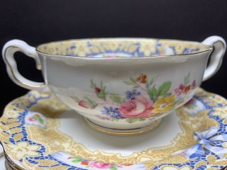 VTG 19TH C.  ROYAL ALBERT VALENTINES BLUE BOW RIBBON FLORAL SAUCERS AND CUP SET 4