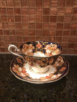 Royal Albert Cobalt & Gold " Heirloom " Imari Tea Cup And Saucer Wide Teacup