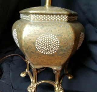 Vintage Metallic Porcelain Six Sided Lamp With Brass Feet Base