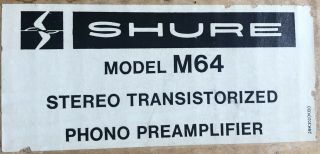 Vintage Shure Brothers Stereo Phono Preamp Model M64 USA NIB 5