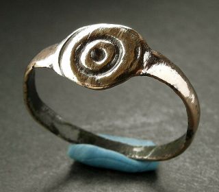 Large Ancient Celtic Bronze Ring With Sun Symbol - Uk Find