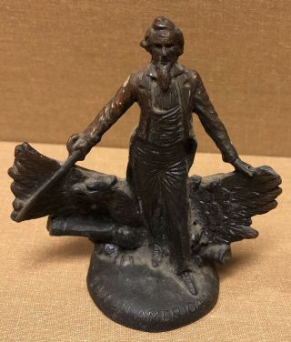 Antique 1920’s Weidlich 605 Bronze Uncle Sam “i Am An American” Statue Figurine