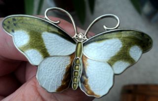 Large Norwegian Sterling Silver & Enamel Butterfly Brooch - Hroar Prydz Norway