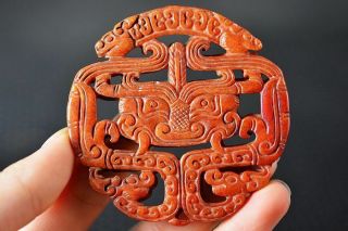Delicate Chinese Old Jade Carved Dragon Lucky Pendant Y4