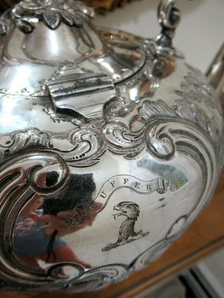 ANTIQUE c 1860 VICTORIAN REPOUSSE SILVER PLATED KETTLE MARTIN HALL & CO. 8