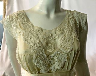 Antique Late Edwardian Wedding Dress,  Brussels Lace Silk Provenance 1919 Excel