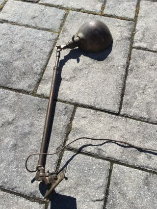Vintage OC White Industrial Machine Age Brass Extension Lamp Old Patina 10