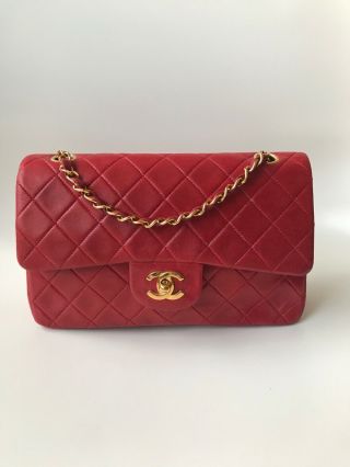 Authentic Chanel Vintage Red Classic Double Flap Bag
