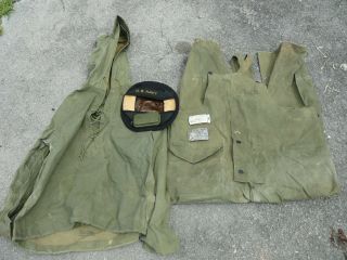 Vintage Wwi Us Navy Foul Weather Rain Deck Jacket Bibs Overalls