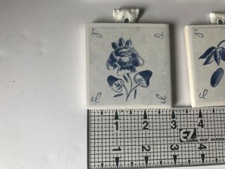 Vintage Antique decorative ceramic tile hand painted flower blue set of 6 3X3 2