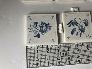 Vintage Antique decorative ceramic tile hand painted flower blue set of 6 3X3 3