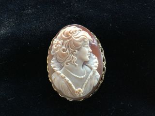 Vintage 0val Cameo.  Set In 18k Gold Bezel.  Large.  Victorian Style Lady.