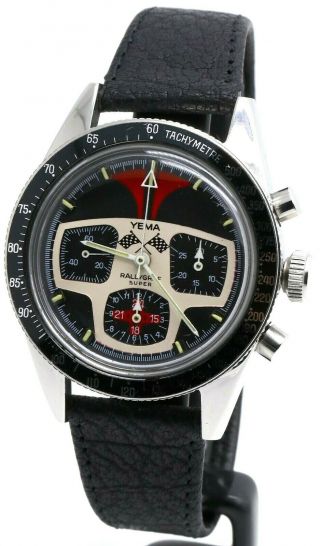 • Vintage Yema Rallygraf Chronograph Valjoux 7736 Rare Black 93012 Watch •