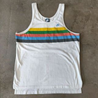 Vtg 80s Nike Blue Tag Striped Tank Top T Shirt White Large Spell Out 5050 Usa