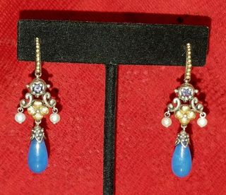 Barbara Bixby 18k Lotus Sterling Blue Chalcedony Iolite Drop Earrings Fine 925