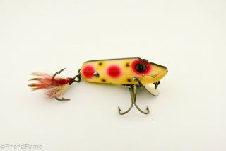 Vintage Heddon Giant Runt Antique Fishing Lure Desirable Strawberry Spot Gh381