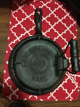 Favorite Piqua Ware Cast Iron Waffle Iron No 9 Waffle Maker Rare Lifting Handle 3