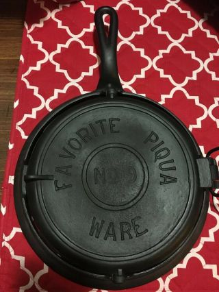 Favorite Piqua Ware Cast Iron Waffle Iron No 9 Waffle Maker Rare Lifting Handle 4