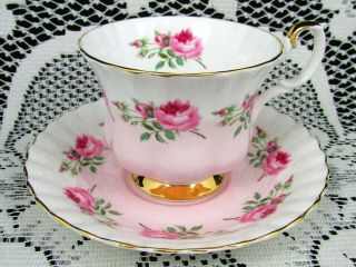 Royal Albert Bridesmaid Roses Pink Fluted Tea Cup And Saucer