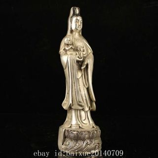 Chinese Old Handmade Copper Plating Silver Songzi Guanyin Figure Of Buddha E01a