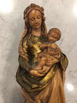 Goldscheider Anri Vintage Madonna Mary Child Jesus Carved Wood Statue Figure 11”