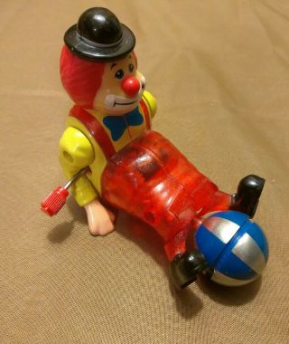 Rare Vintage Clown Wind Up Toy Hard Plastic Spins In Circle Raises Legs (a