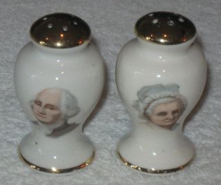 Antique/vintage China Salt & Pepper Shakers White/gold George/martha Washington